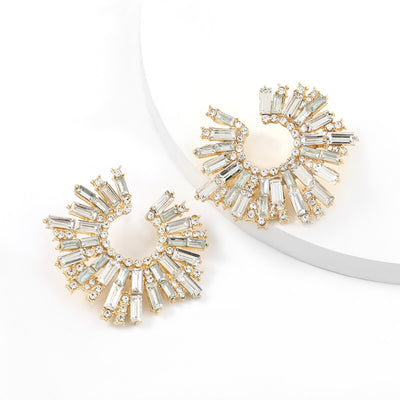 Rhinestone Sun Flower Shape Pendant Earrings - Shoe Candy Shop