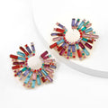 Rhinestone Sun Flower Shape Pendant Earrings - Shoe Candy Shop