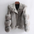 Top Fashion Luxury Faux Fox Fur Coat Motorcycle PU Leather Turn Down Collar Warm Faux Fur Jacket Ladies Winter New - Shoe Candy Shop