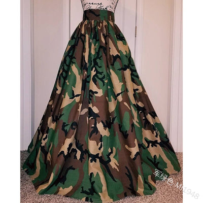 High Waist Camouflage Long Skirt - Shoe Candy Shop