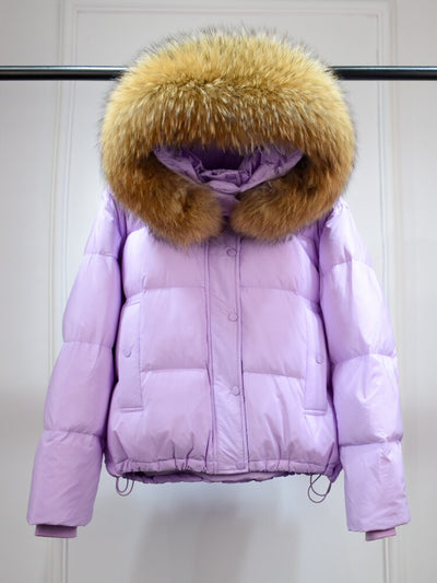 Janveny Big Natural Raccoon Fur Hooded Winter Down Jacket Women Short Puffer Fluffy Coat Female 90% Duck Down Thick Bread Parkas - Shoe Candy Shop