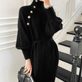 Sweaters Luxury Designer Turtle Autumn Winter Sweater Long Knitted Dress Rib Sleeve Belt Elegant Women Korean Sweater Wholesale - Shoe Candy Shop