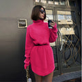 Turtleneck Split Women&#39;s Sweater Dress Loose Casual Long Sleeve Pullover  Ladies Sweaters Autumn Winter 2022 New Solid Dresses - Shoe Candy Shop