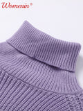 Turtleneck Split Women&#39;s Sweater Dress Loose Casual Long Sleeve Pullover  Ladies Sweaters Autumn Winter 2022 New Solid Dresses - Shoe Candy Shop