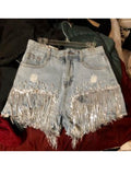 Tassel Beading High Waist Denim Shorts - Shoe Candy Shop