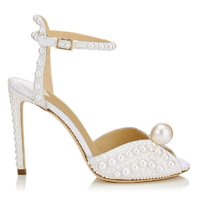 Wedding White Pearl Peep Toe Sling Back Shoe - Shoe Candy Shop