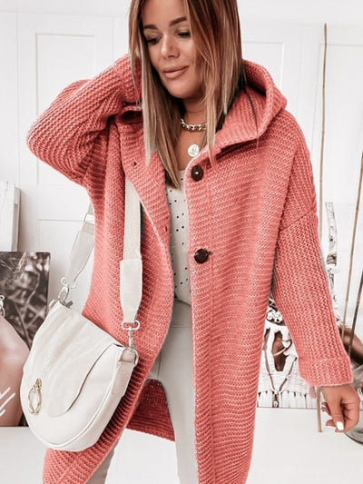 Winter Coat for Women 2022 Autumn Winter New Loose Knitted Cardigan Long Sleeve Top Sweater Casual Pink Cardigan Women&#39;s Sweater - Shoe Candy Shop