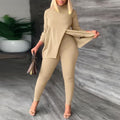 Winter Fashion Two-piece Set Women&#39;s Solid Color Long Sleeve Casual Split Tshirt Leggings Slim Two-piece Set Women - Shoe Candy Shop