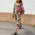 Leopard Print V Neck Long Dress - Shoe Candy Shop