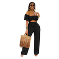 Solid Color Open-back One-shoulder One-piece Casual Wide-leg Pants - Shoe Candy Shop