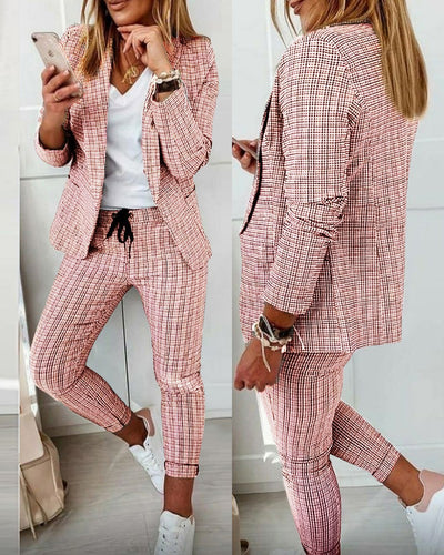 New Plaid Casual Women's Straight Trousers Suit - Shoe Candy Shop