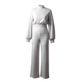 Sexy Wide Leg Pants Solid Color High Neck Halter Long Sleeve Casual Jumpsuit - Shoe Candy Shop