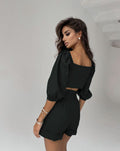 Two Piece Balloon Sleeve Cardigan Casual Shorts - Shoe Candy Shop