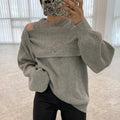 Layered Hollow Out Shoulder Stitching Design Sweater Women - Shoe Candy Shop